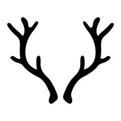 Isolated graphic illustration of black silhouette of deer antlers on white background