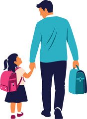 Father daughter going to school vector illustration back to school concept