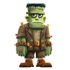 Classic Frankenstein Monster Cartoon PNG with Bolts and Stitches Halloween Monster Clipart, Isolated on Transparent White Background