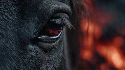 Obraz premium Close up the red eye of black unicorn angry mood.