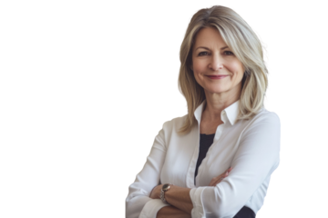 Confident smiling middle aged business woman attorney, 45 years old lady entrepreneur, mature female professional executive manager leader standing arms crossed in office looking at camera. Portrait.