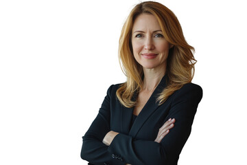 Confident smiling middle aged business woman attorney, 45 years old lady entrepreneur, mature female professional executive manager leader standing arms crossed in office looking at camera. Portrait.