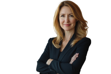 Confident smiling middle aged business woman attorney, 45 years old lady entrepreneur, mature female professional executive manager leader standing arms crossed in office looking at camera. Portrait.