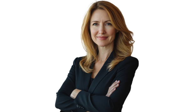 Confident smiling middle aged business woman attorney, 45 years old lady entrepreneur, mature female professional executive manager leader standing arms crossed in office looking at camera. Portrait. - Powered by Adobe