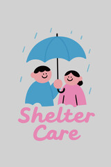 Shelter Care Illustration Featuring Two Individuals Under an Umbrella