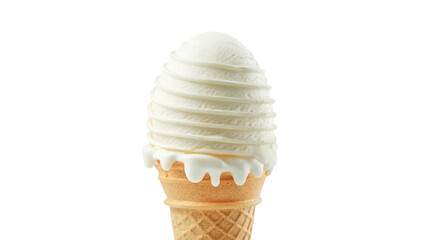 A classic vanilla ice cream cone is shown isolated on a solid black background.