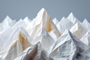 Abstract peaks of folded white paper against a muted background, symbolizing challenges, minimalist design, and the art of origami or paper craft.