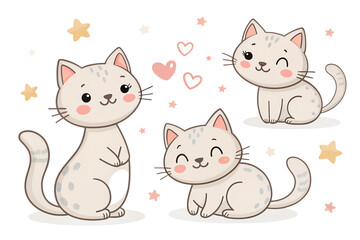 set of cats, set of cats silhouettes, set of colorful cats silhouettes 