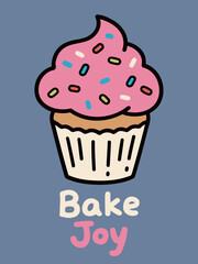 Bake Joy Cupcake With Sprinkles And Pink Frosting