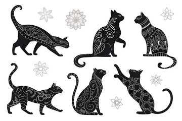 set of black cats , Stylish Cat Silhouettes in Minimalist, Colorful, Cute, and Luxury Designs,set of cats silhouettes 