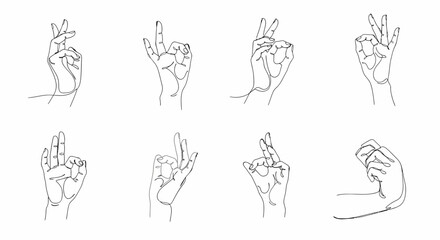 Continuous Line Art Hand Gestures Expressing Various Emotions and Meanings.