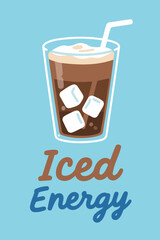 Iced Energy Drink with Ice Cubes and Straw