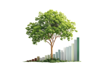 Green tree growing with financial chart.  ESG, sustainable growth concept.