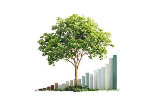 Green tree growing with financial chart.  ESG, sustainable growth concept.
