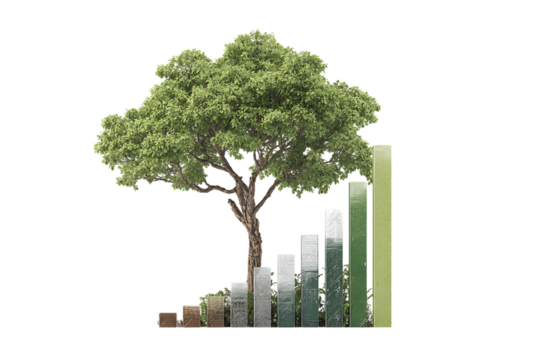 Tree and growing graph symbolizing growth and sustainability.