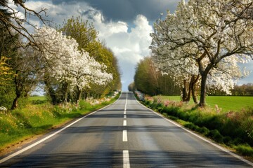 Fototapeta premium Scenic road spring landscape background