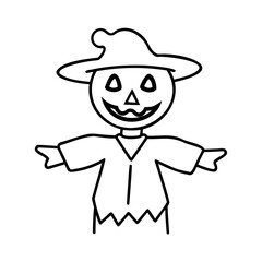 Handdrawn scarecrow with hat smiling face on halloween autumn