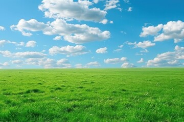 Fototapeta premium Green field and blue sky nature background