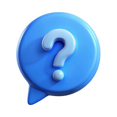 3d blue speech bubble with white question mark isolated on transparent background