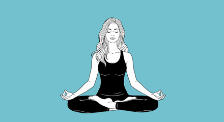 Serene Woman in Lotus Position A Black and White Meditative Illustration.
