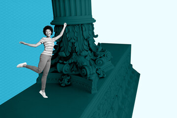 3d sketch image full art collage of happy girl guy stand indoor museum column art gallery...
