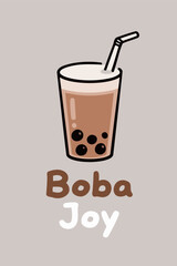 Boba Joy Illustration with Brown Drink and Black Pearls