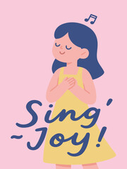 Sing Joy Illustration of a Girl in Yellow Dress with Music Note