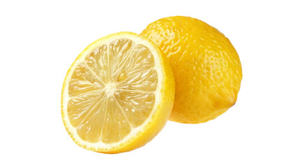 Vibrant lemons, one sliced open, showcasing juicy freshness and appealing detail.