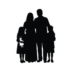 Family walking together in silhouette style illustration