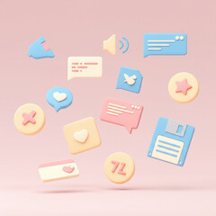 3D Social Media Icons – Pastel Style