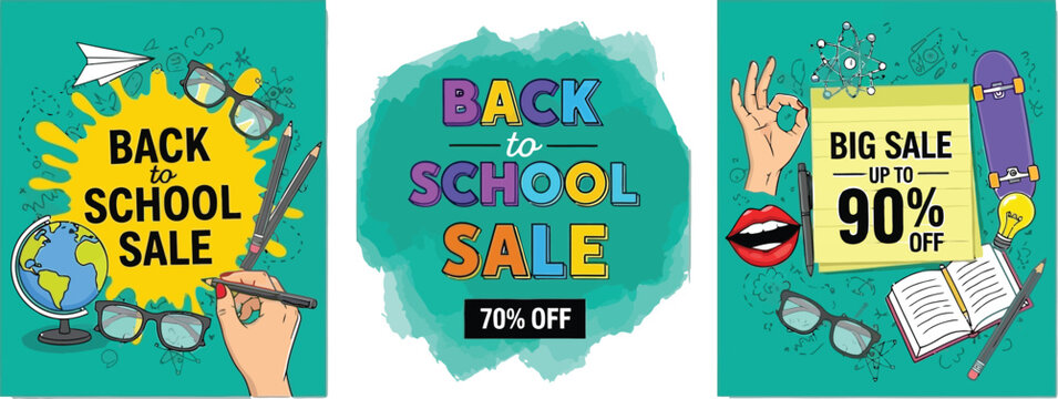 Back to school sale event promotion banner template design for social media marketing and advertising