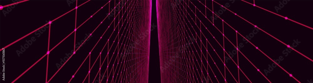 Poster futuristic colorful perspective grid. abstract wireframe with blue grid on black background. virtual