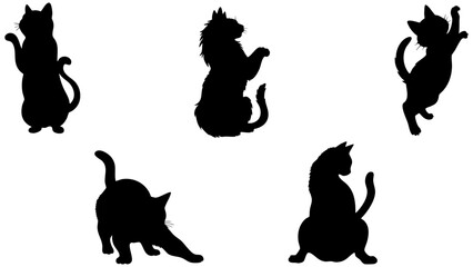 Stylish Silhouette Vector Set of Cats – Jumping, Sitting, Standing and Playing Poses