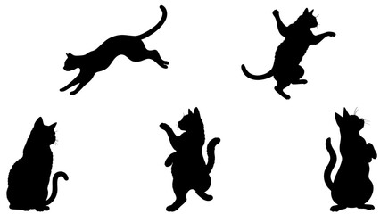 Stylish Silhouette Vector Set of Cats – Jumping, Sitting, Running and Playful Poses