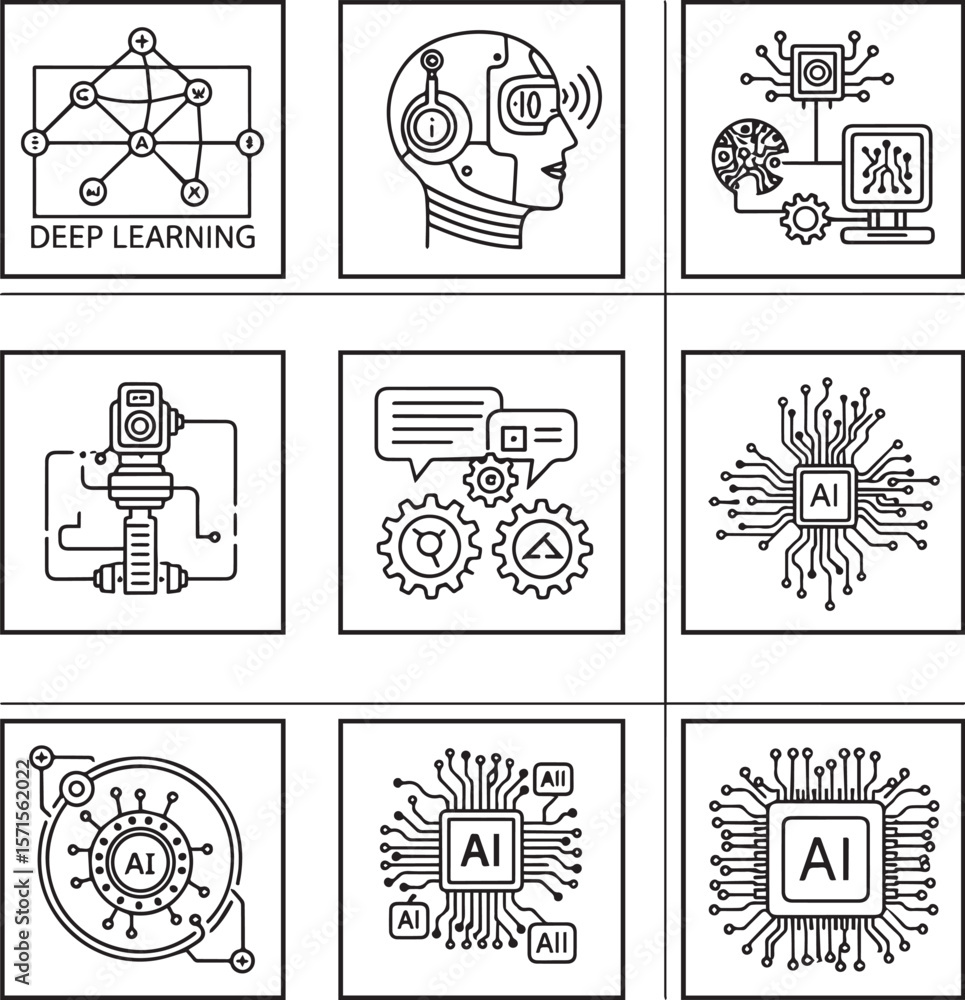 Poster artificial intelligence concepts network machine learning technology vector