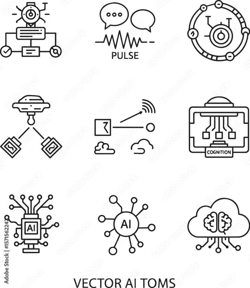 Poster artificial intelligence icons network communication cognition vector