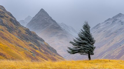 Solitary Windswept Tree in the Scottish Highlands