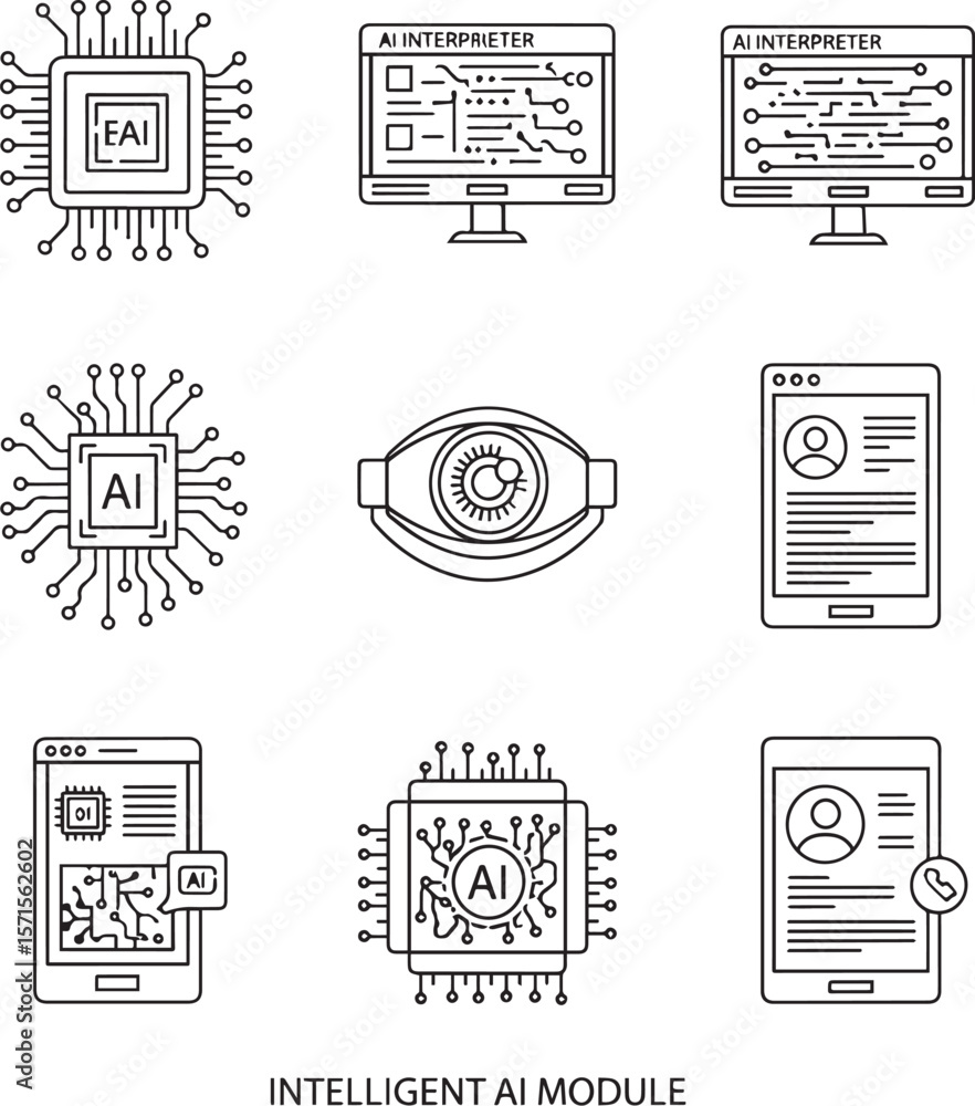 Poster artificial intelligence technology icons computer chip