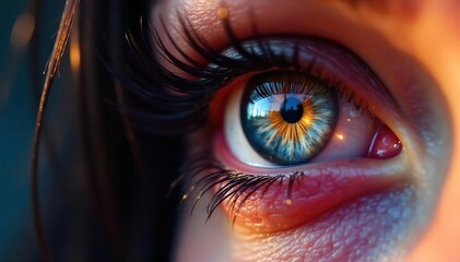 Playful Wink Close-up of a Sparkling Eye with Long Dark Lashes, Conveying Beauty, Allure, and Flirtatious Charm. Perfect for Beauty, Fashion, and Romance Concepts.