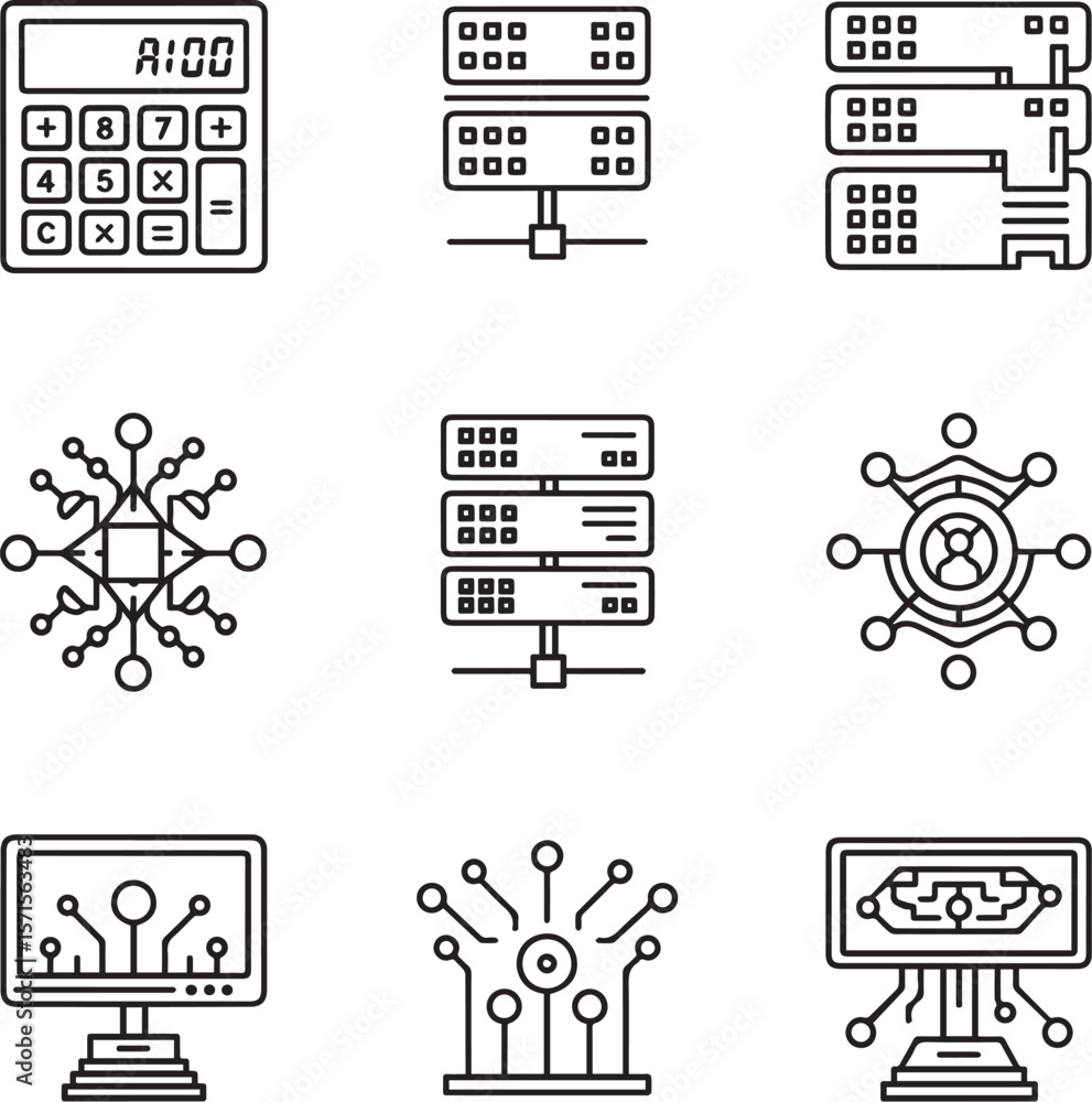 Poster calculator servers network chip computer display vector