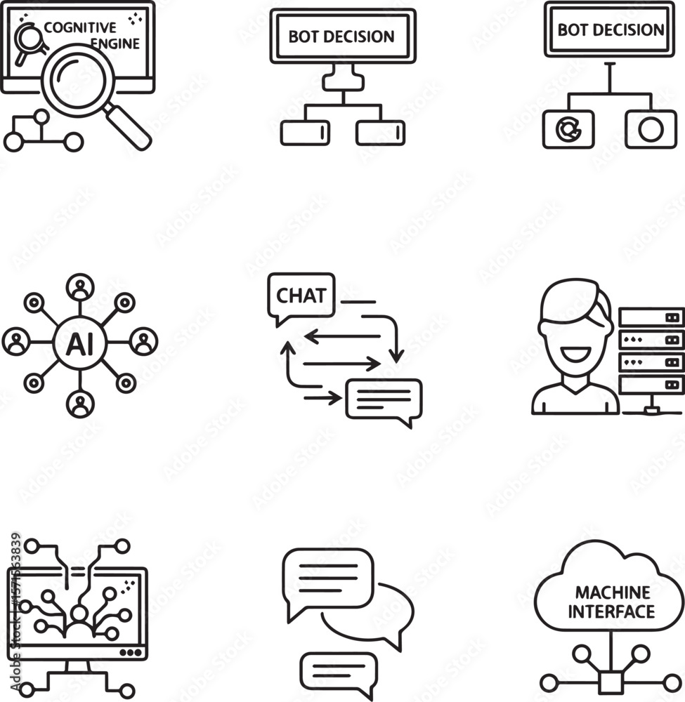 Poster cognitive engine artificial intelligence chat bot decision machine interface vector