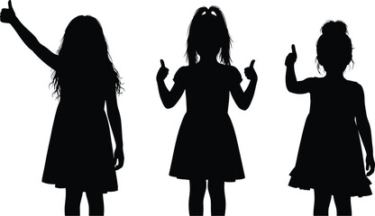 Silhouette of three girls giving thumbs up gesture vector illustration stock photo for graphic design use
