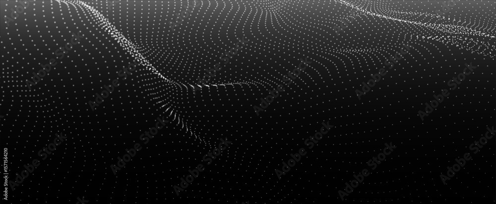 Poster futuristic dot wave. abstract digital particle wave. black and white music wave. dark background. di