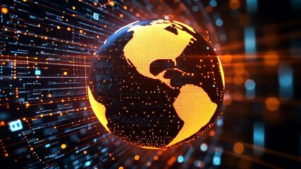 Global Data Network Visualization - Earth Globe with Digital Information Flow Animation - Powered by Adobe