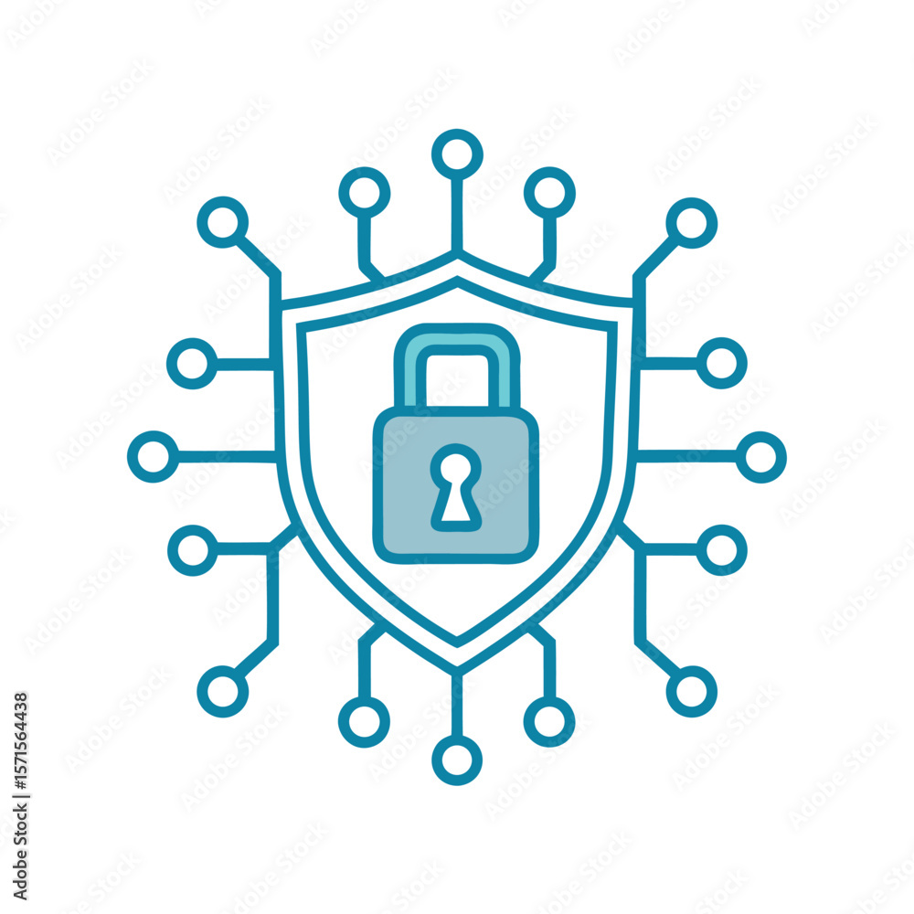 Poster digital shield with padlock and circuit connections security