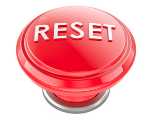 RESET red push button. 3D rendering isolated on transparent background