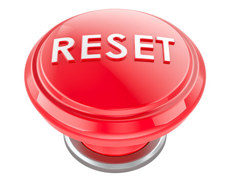 RESET red push button. 3D rendering isolated on transparent background