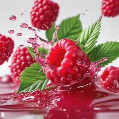 Raspberry and blackberry floating in fresh water closeup