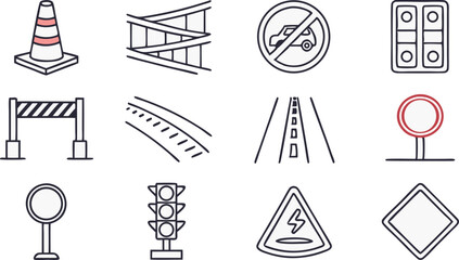 Naklejka premium Presenting a set of safety and regulatory road signs designed for traffic and construction projects.