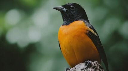 Orange and black bird perched